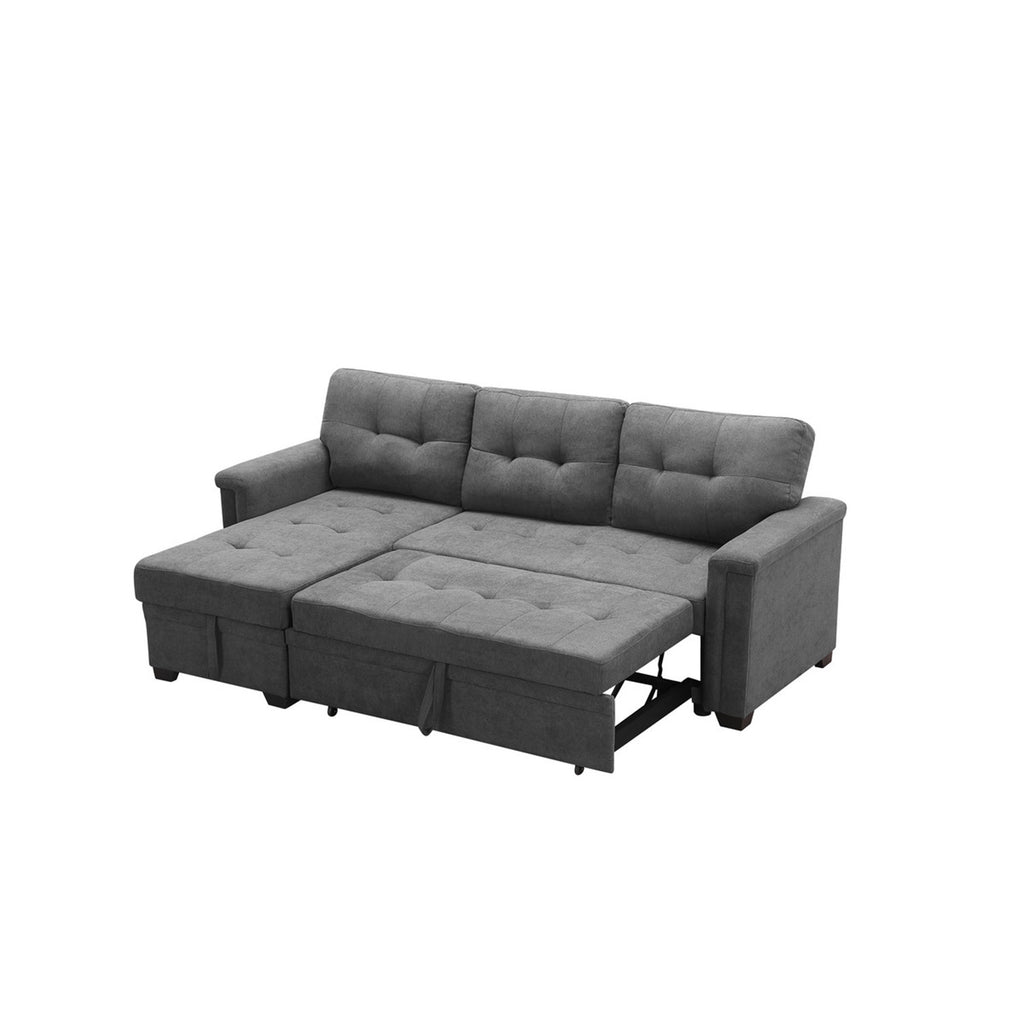 Gray Woven Fabric Sleeper Sectional Sofa Chaise with USB Charger and Tablet Pocket H421