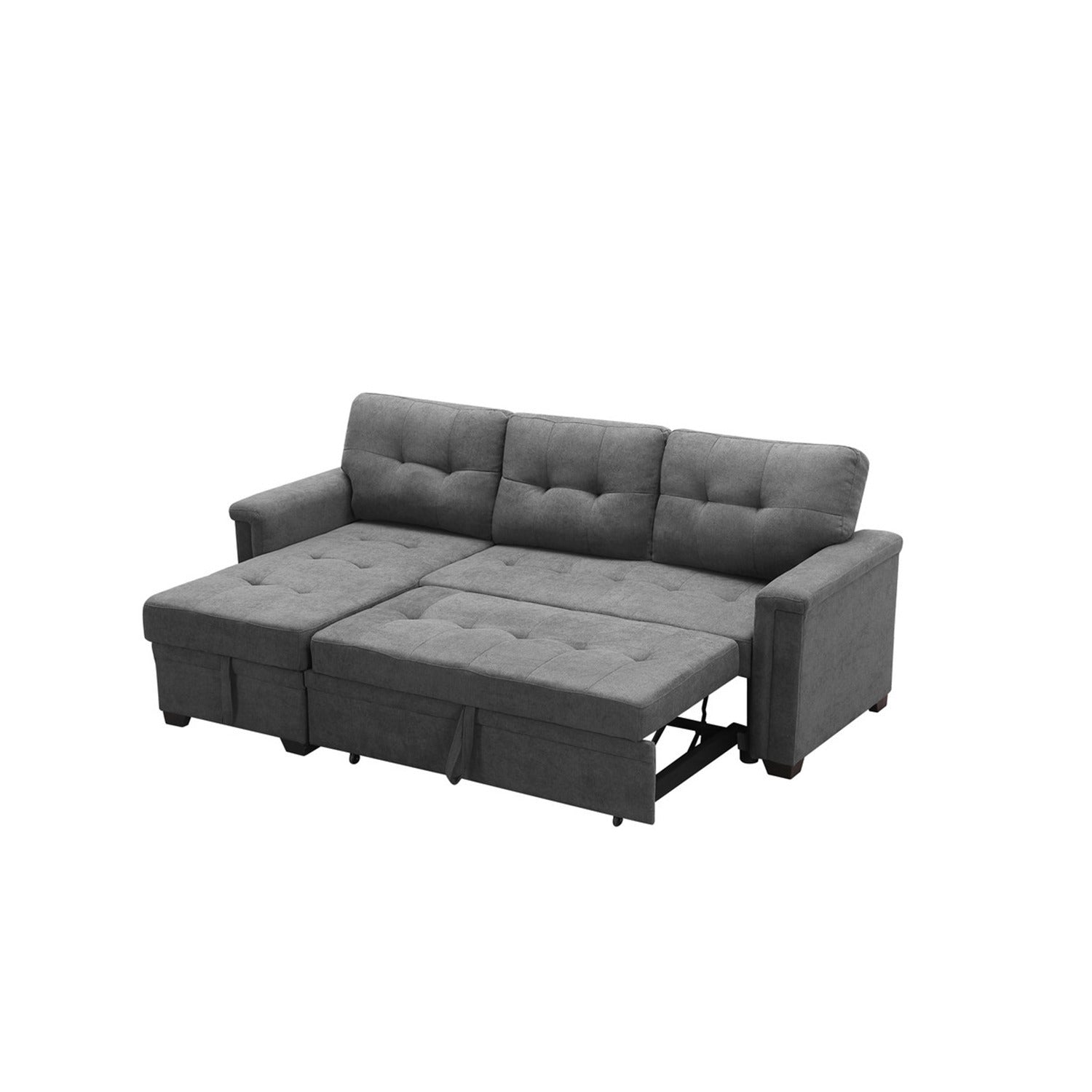 Gray Woven Fabric Sleeper Sectional Sofa Chaise with USB Charger and Tablet Pocket H421