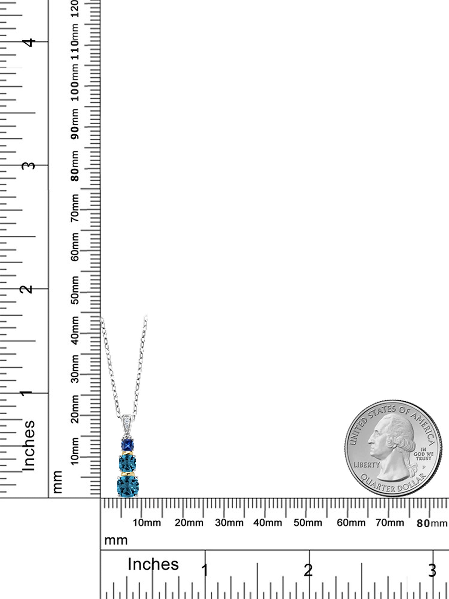 London Blue Topaz and Blue Created Sapphire and Diamond Pendant Necklace with 18 inch Chain X334684