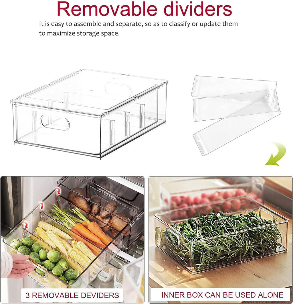 3 Pack Refrigerator Organizer Bins with Pull-out Drawer V449