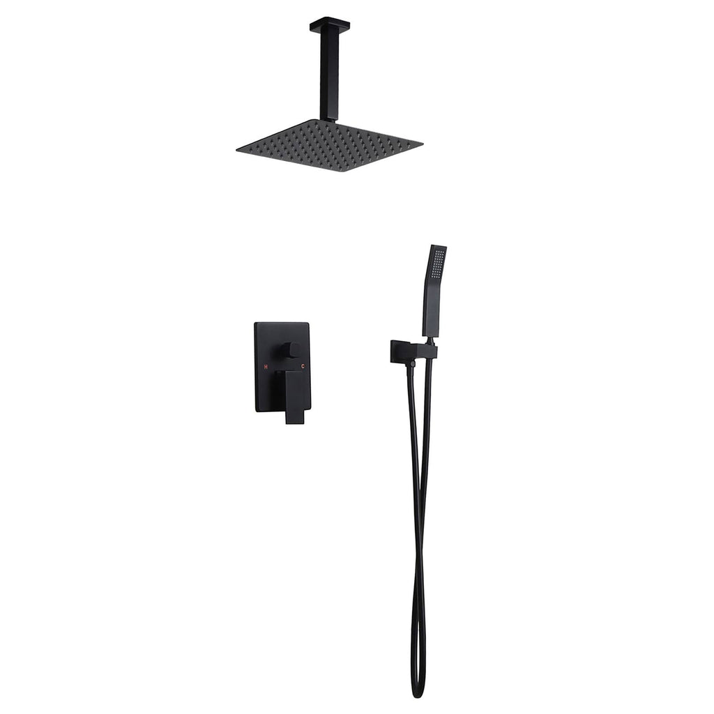 Matte Black Square Rain Shower Set with Ceiling Mount Rainfall Shower Head C4114