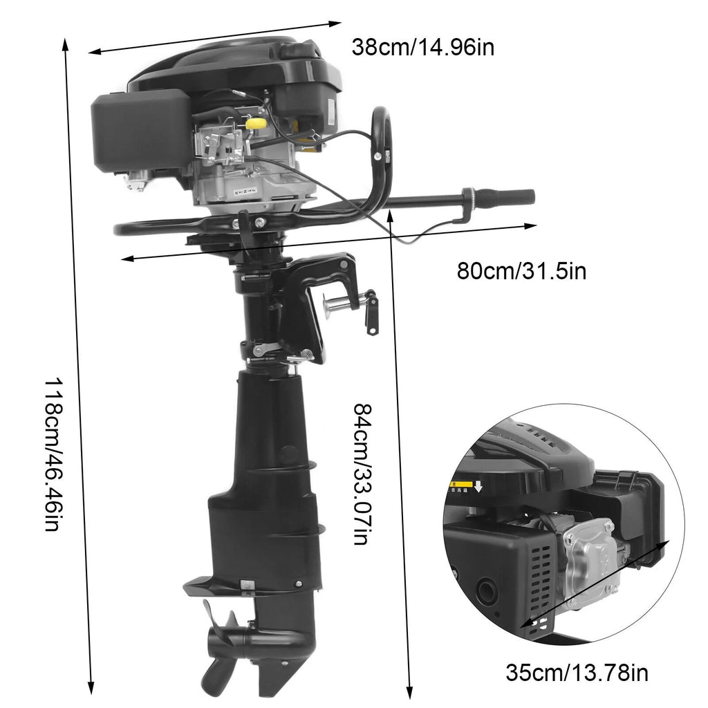 7.5 HP 3600R/Min Outboard Motor Boat Engine Water Cooling System 196CC 1.8 Liters N6381