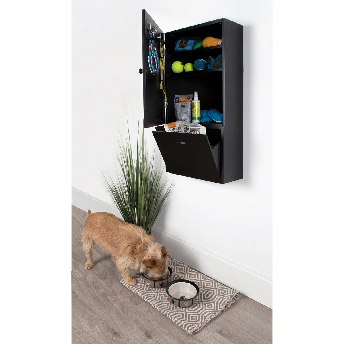 Black Wall Storage Cabinet with Magnetic Chalkboard Front and Pull-Out Drawer F8380