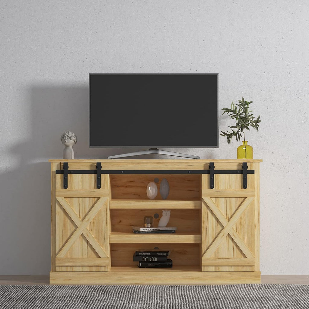 White Reclaimed Barnwood TV Stand with Storage Cabinet E761131