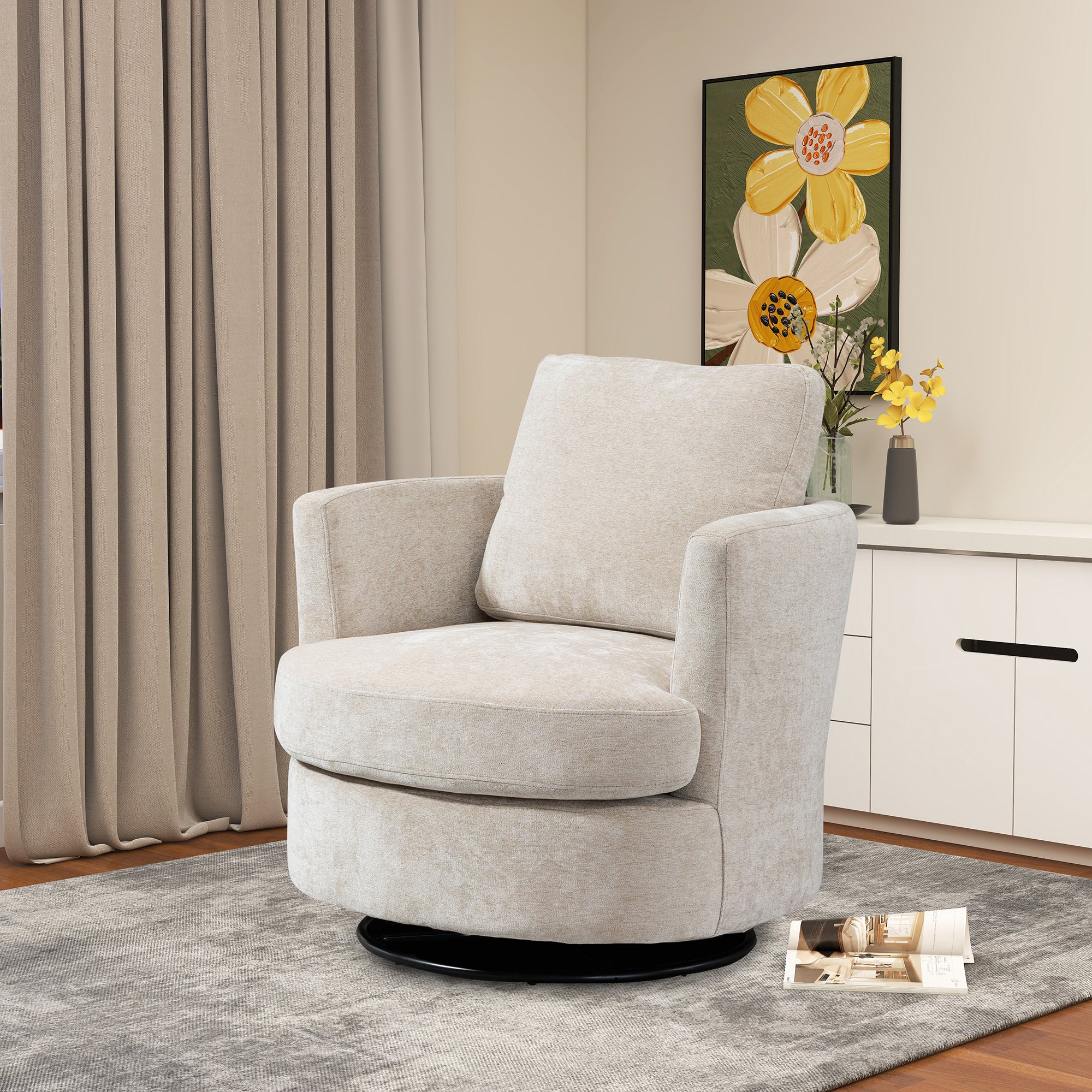 Chenille Round Swivel Accent Chair I63176