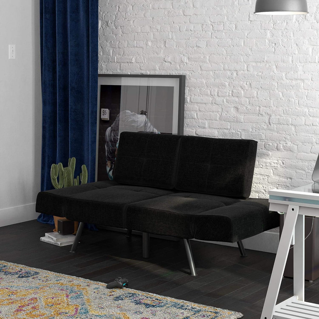 Black Linen Upholstered Tufted Loveseat Futon W60398