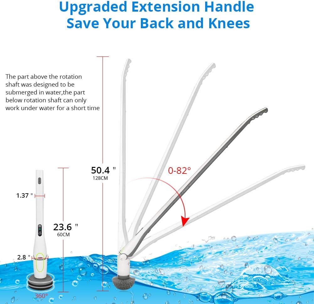 Electric Spin Scrubber with LED Display, Cordless Shower Cleaner with Storage Rack E9484