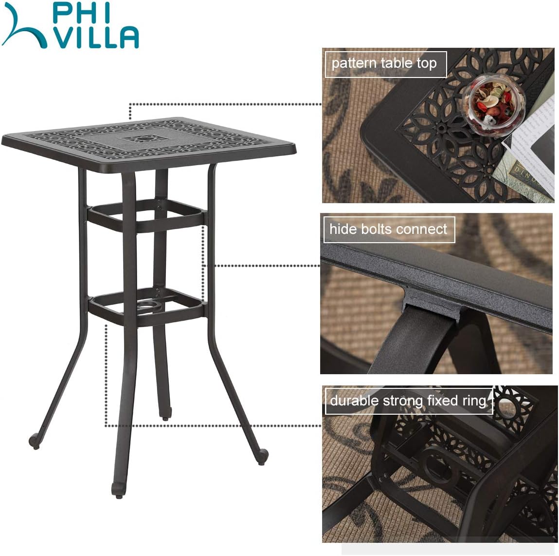 27.5 Cast Aluminum Square Bar Height Bistro Table F11079