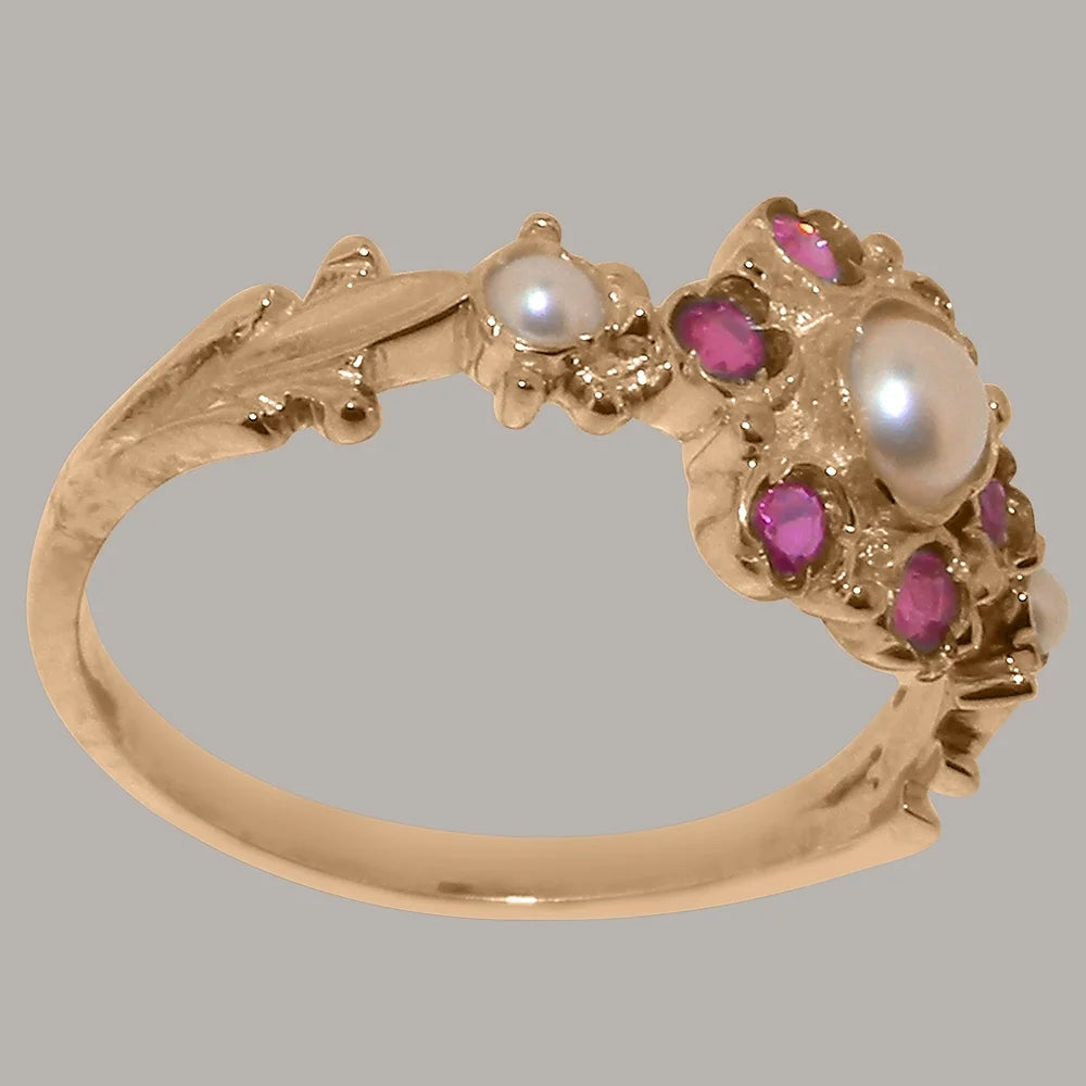 14k Rose Gold Cultured Pearl Ruby Ring Y60734