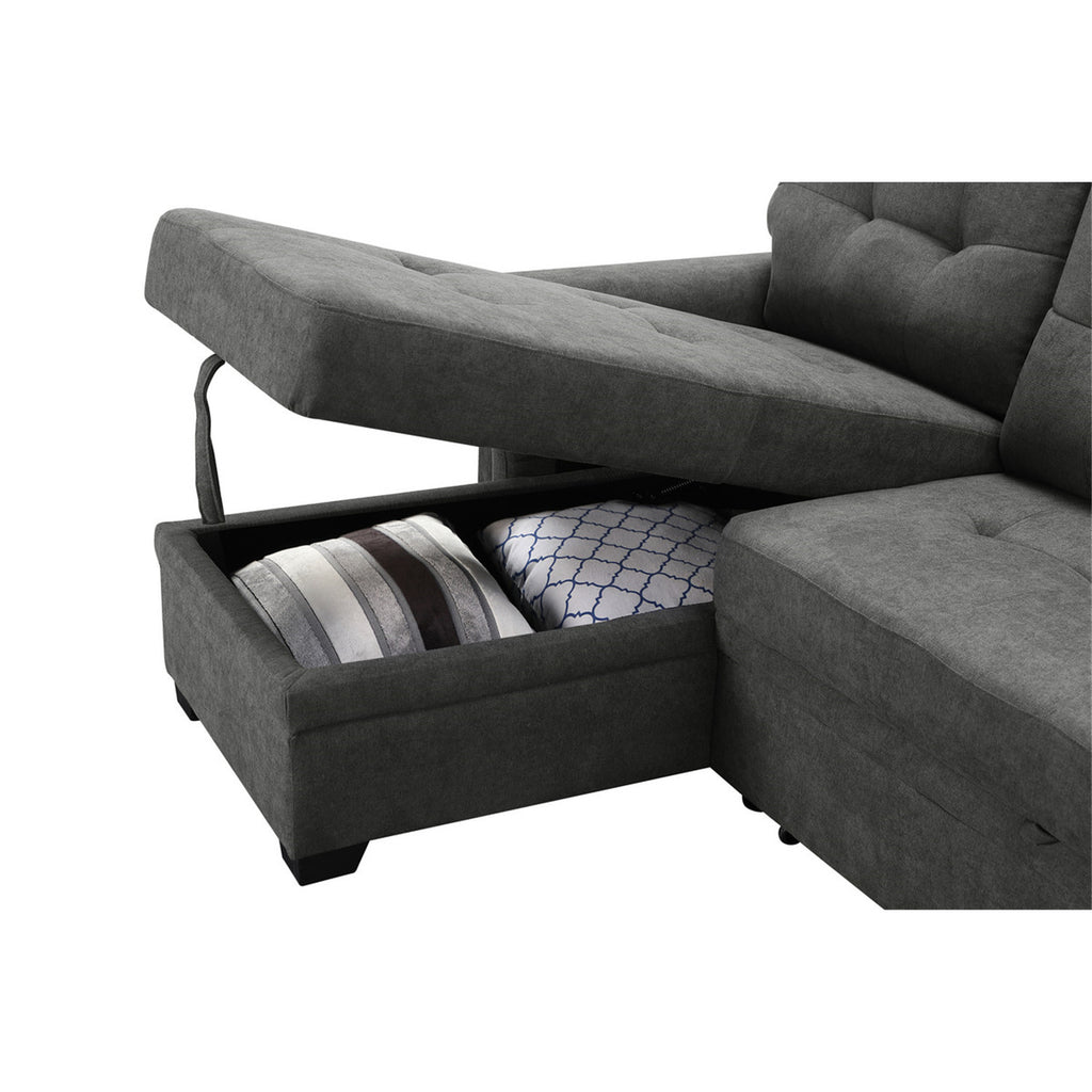 Gray Woven Fabric Sleeper Sectional Sofa Chaise with USB Charger and Tablet Pocket H421