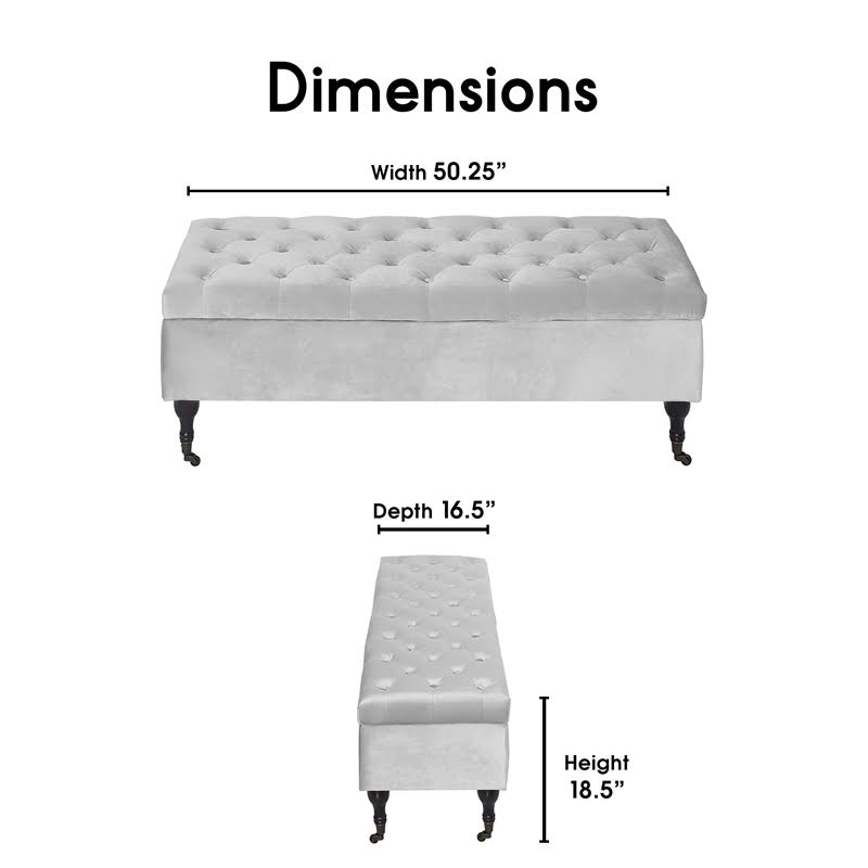Tufted Storage Bench in French Pearl Gray Velvet K229