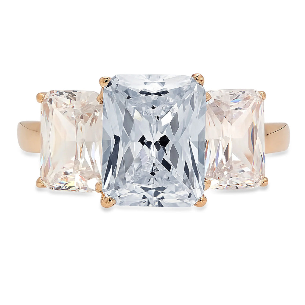 14k Yellow Gold Three-Stone Ring with Simulated Blue Diamond L53937