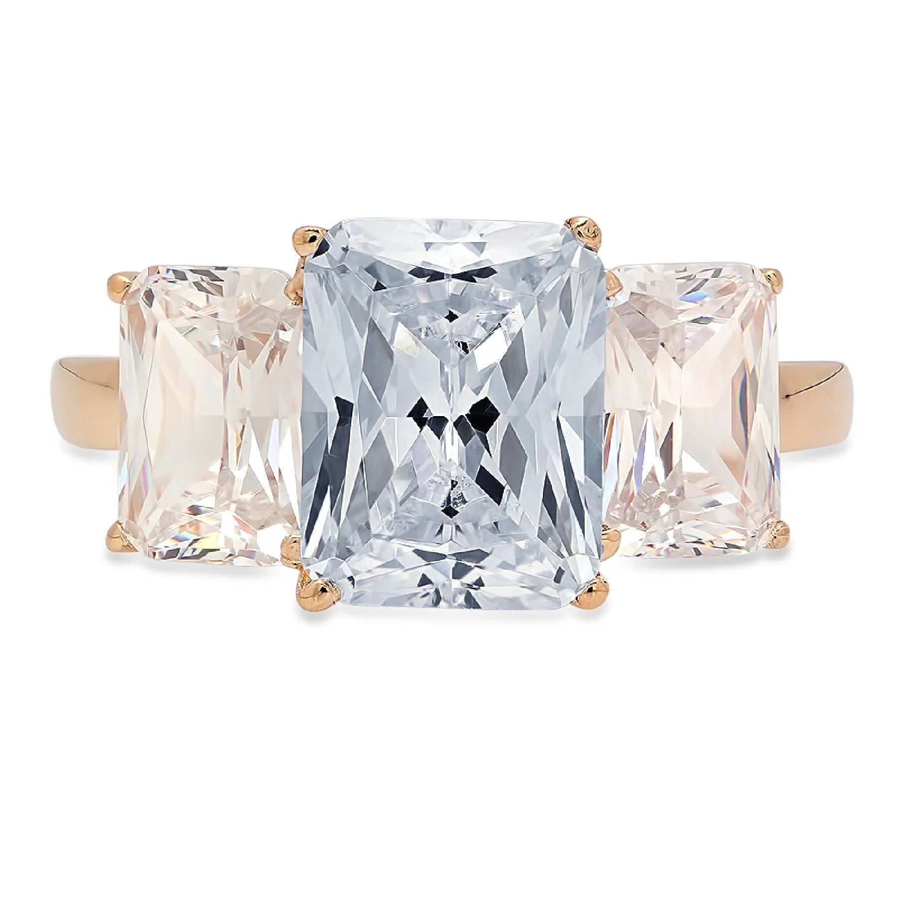 14k Yellow Gold Three-Stone Ring with Simulated Blue Diamond L53937