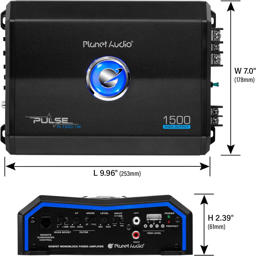 Planet Audio Monoblock Car Amplifier 1500 Watts Class A/B Mosfet Power Supply Pack of 2 D18304