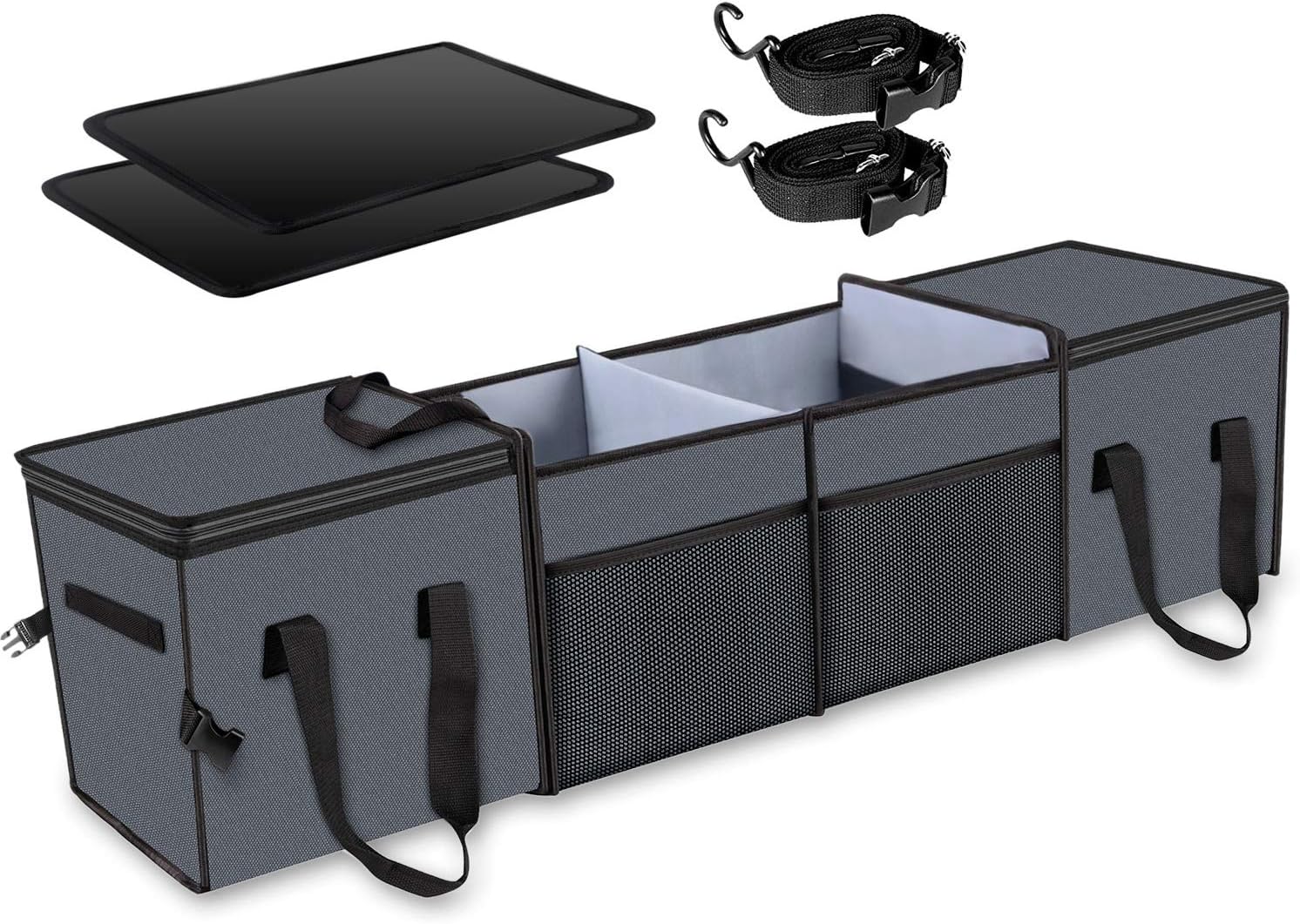 Car Trunk Organizer with Insulation Cooler Bags, Collapsible Portable, 4 Compartments Convertible, Washable S465340
