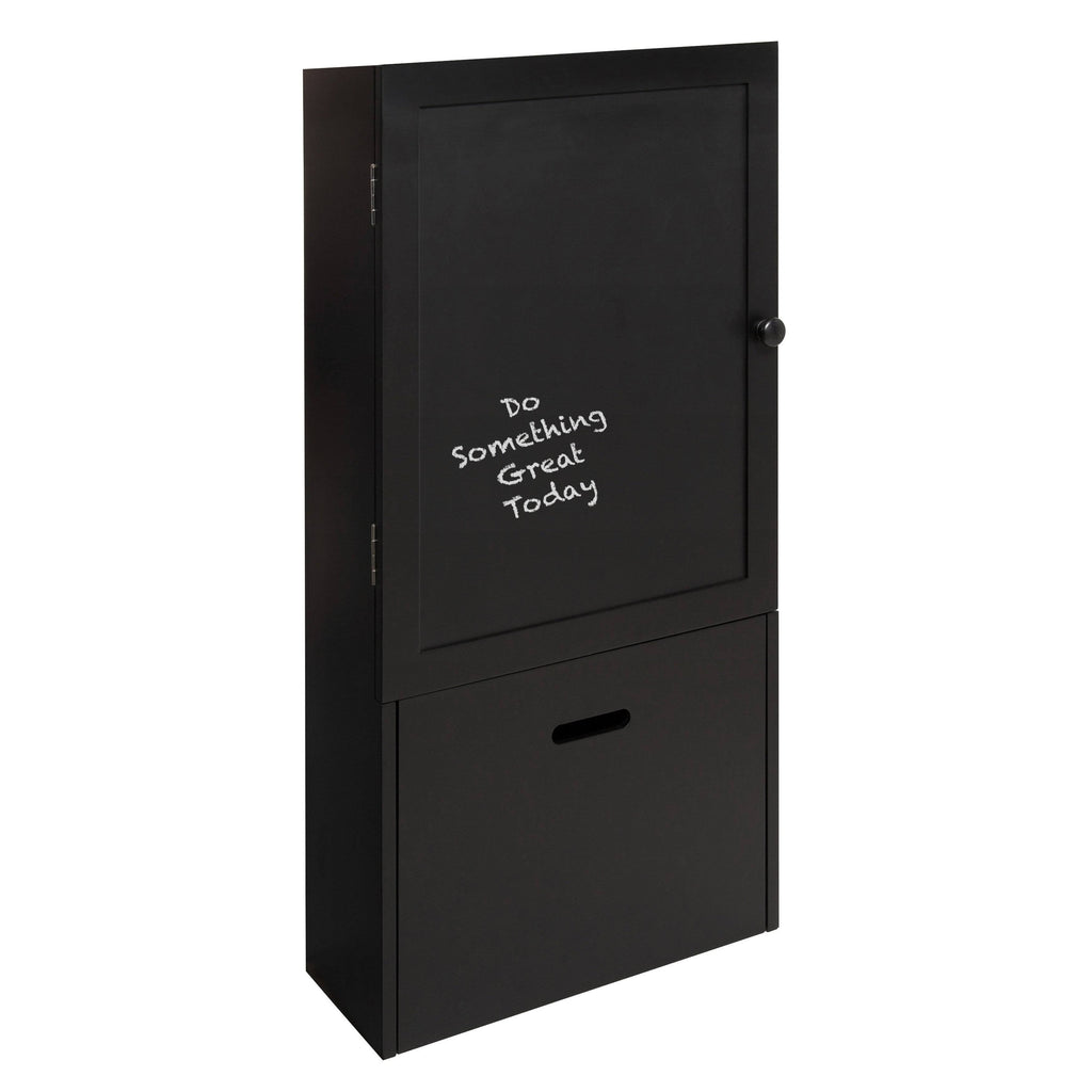 Black Wall Storage Cabinet with Magnetic Chalkboard Front and Pull-Out Drawer F8380