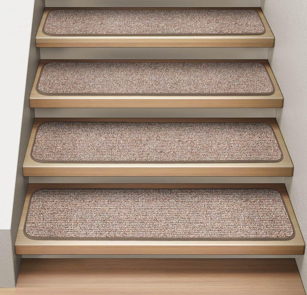 Set of 15 Attachable Carpet Stair Treads Pebble Beige 8 Inches X 30 Inches I68510