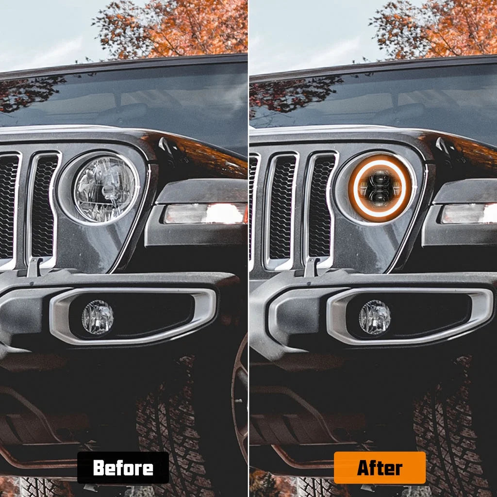 Black 9" RGBW Halo LED Headlights and 4" RGBW LED Fog Lights I5551