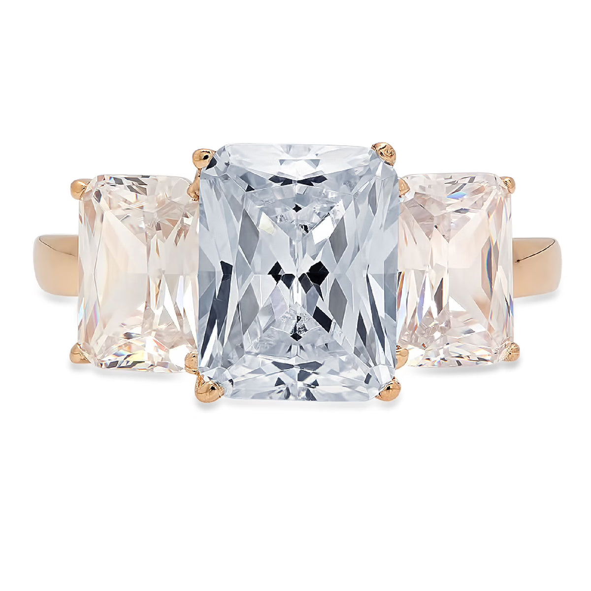14k Yellow Gold Three-Stone Ring with Simulated Blue Diamond L53937