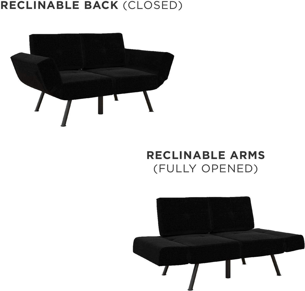 Black Linen Upholstered Tufted Loveseat Futon W60398