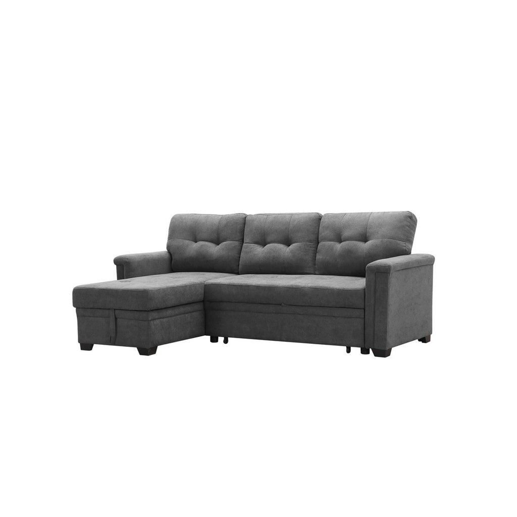 Gray Woven Fabric Sleeper Sectional Sofa Chaise with USB Charger and Tablet Pocket H421