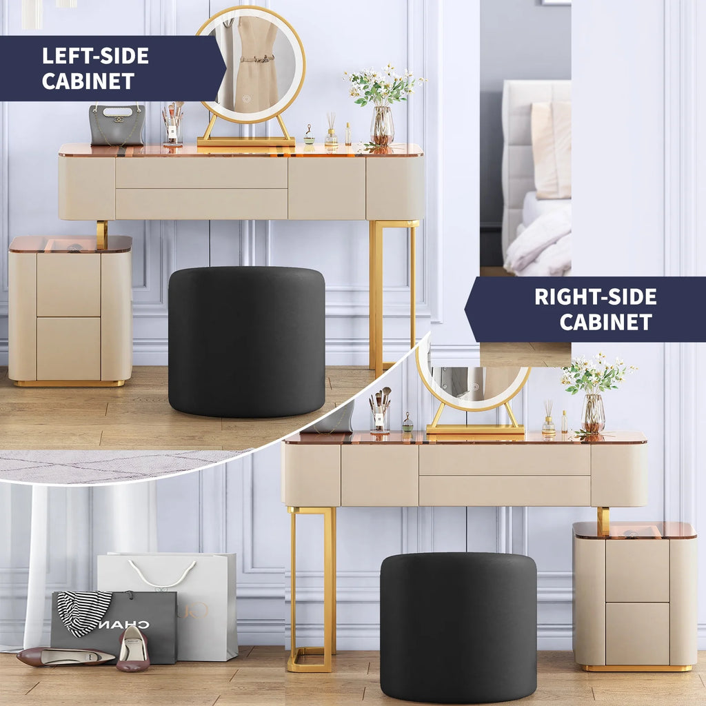 Vanity Set with LED Light Mirror, Drawers, Dressing Table and Chair V1910
