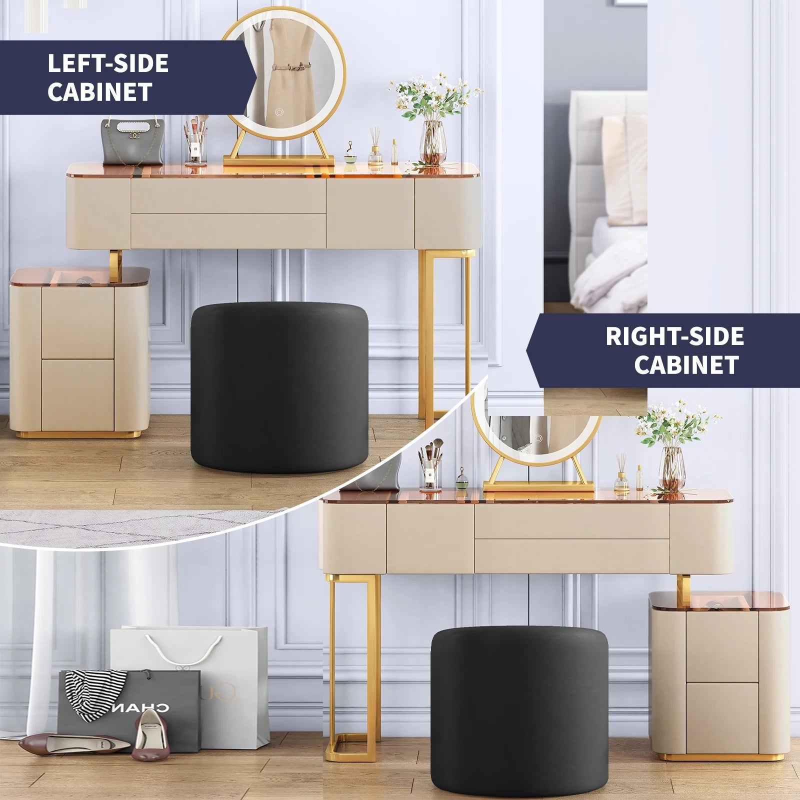 Vanity Set with LED Light Mirror, Drawers, Dressing Table and Chair V1910