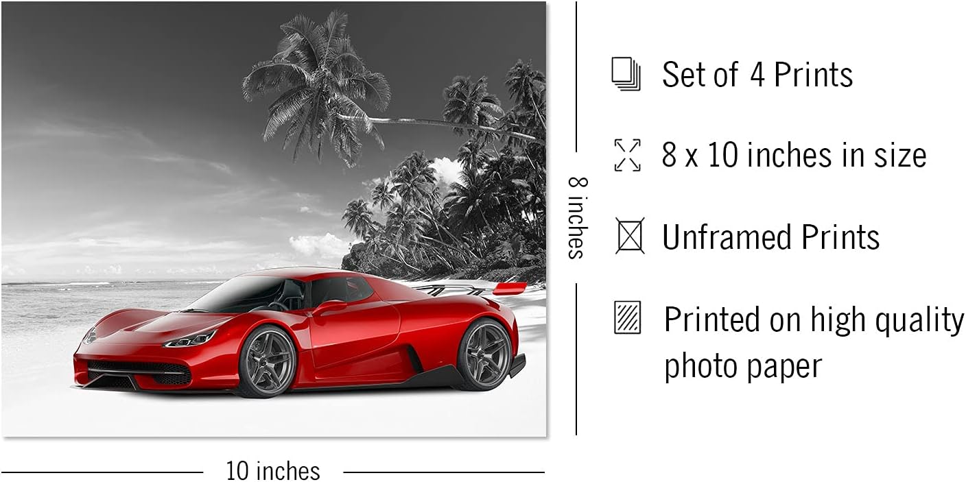 Set of 4 Unframed Black and White Car Posters (8x10in) Q563