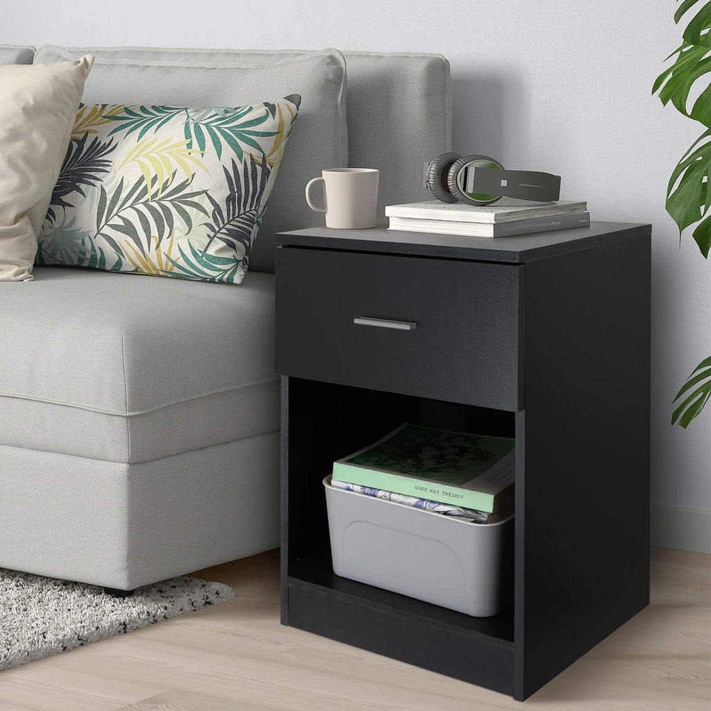 Black Nightstand with 1 Drawer and Shelf C80743