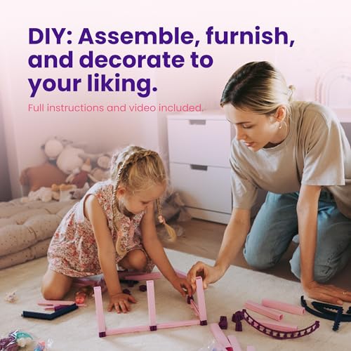 Pink and Purple 5 Room Dollhouse with 4 Princesses, 4 Unicorns, Dog, Furniture and Accessories B9924