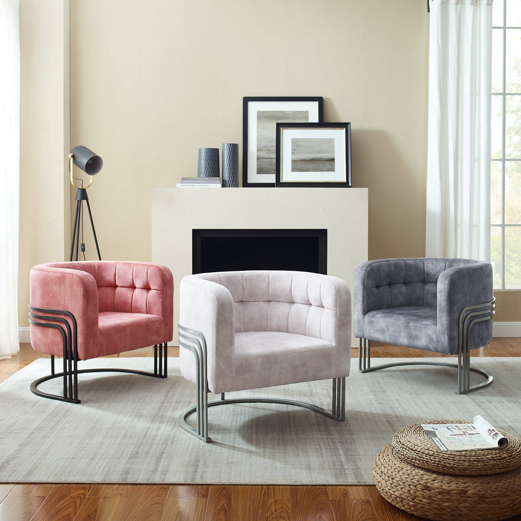 Beige Velvet Tufted Curved Back Barrel Accent Chair U397764