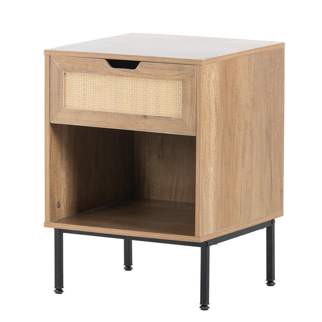 Natural Rattan Door Nightstand with Solid Metal Legs R931