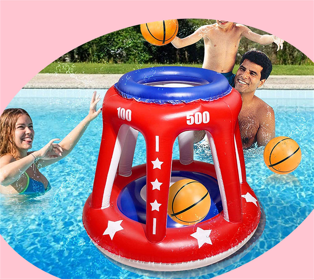 Giant Inflatable Pool Basketball Hoop with 3 Balls 6 Score Hole X461