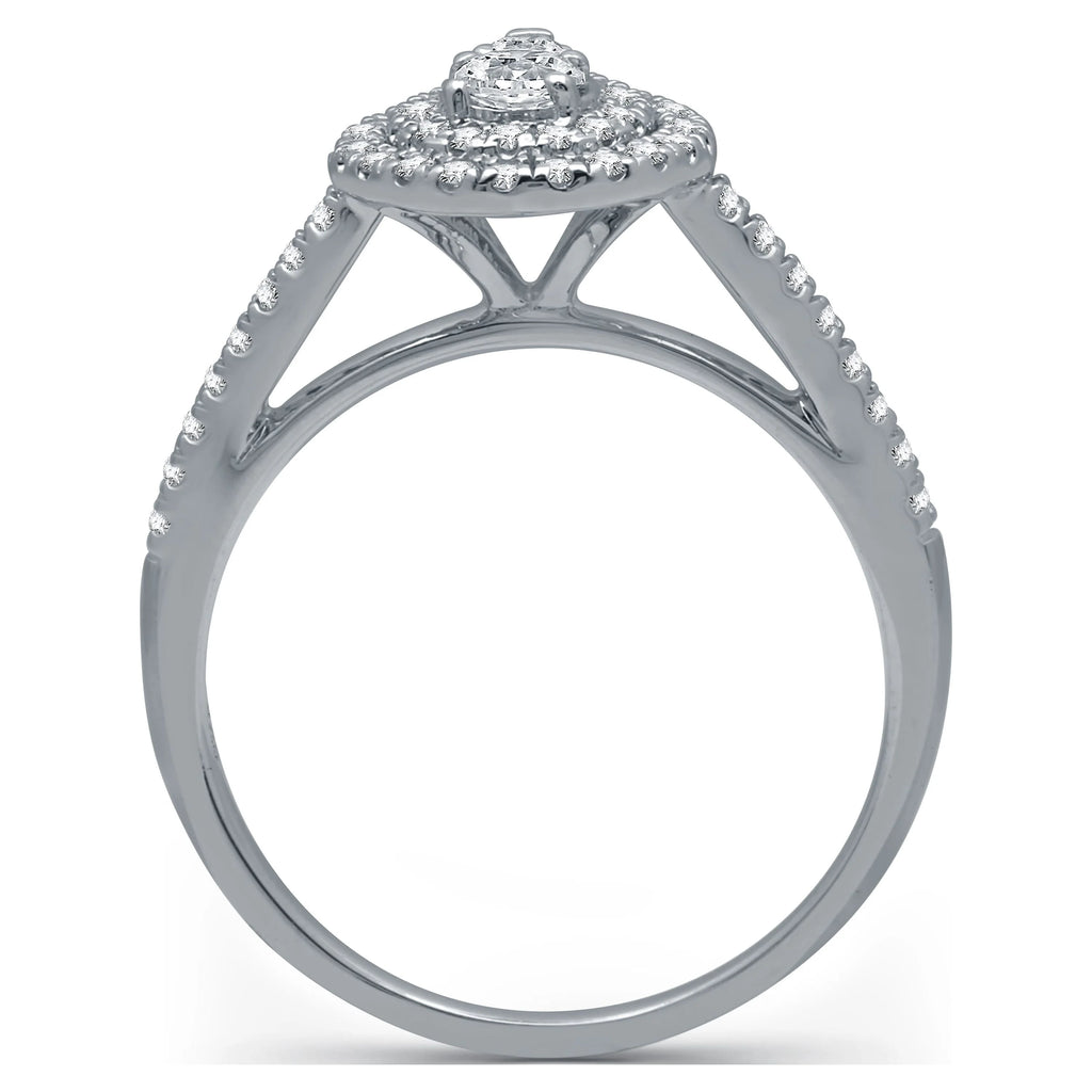 Pear Halo Diamond 10 Kt White Gold Engagement Ring N705