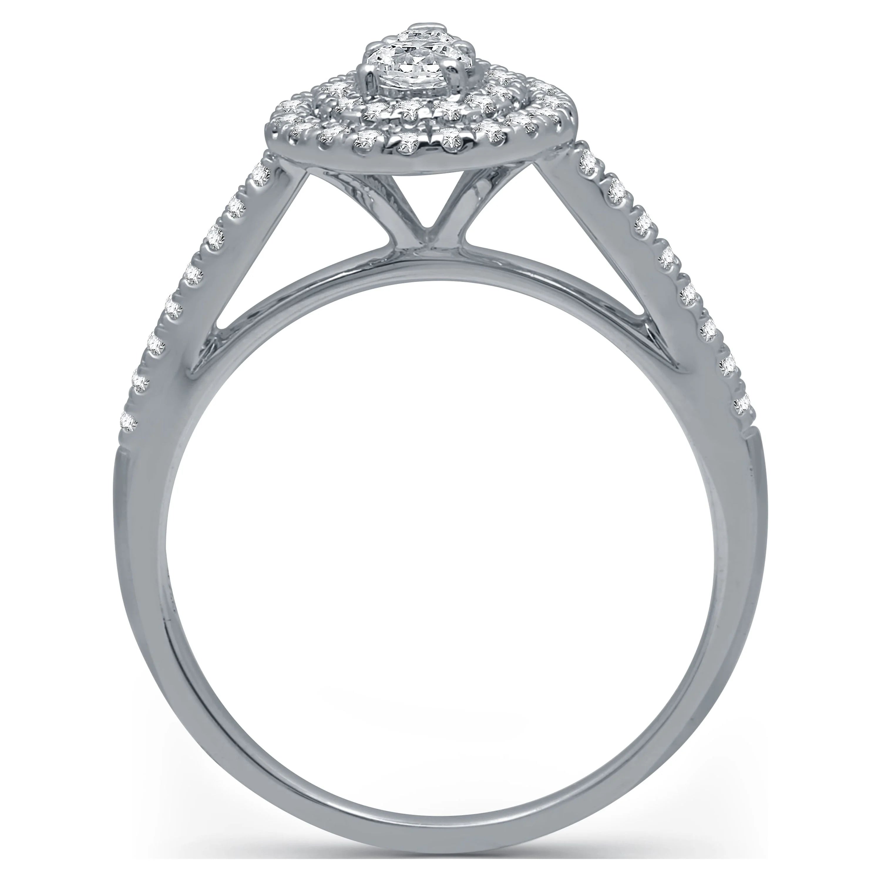 Pear Halo Diamond 10 Kt White Gold Engagement Ring N705