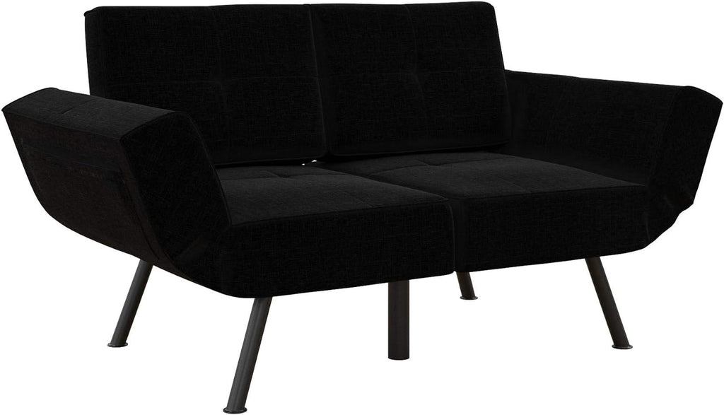 Black Linen Upholstered Tufted Loveseat Futon W60398