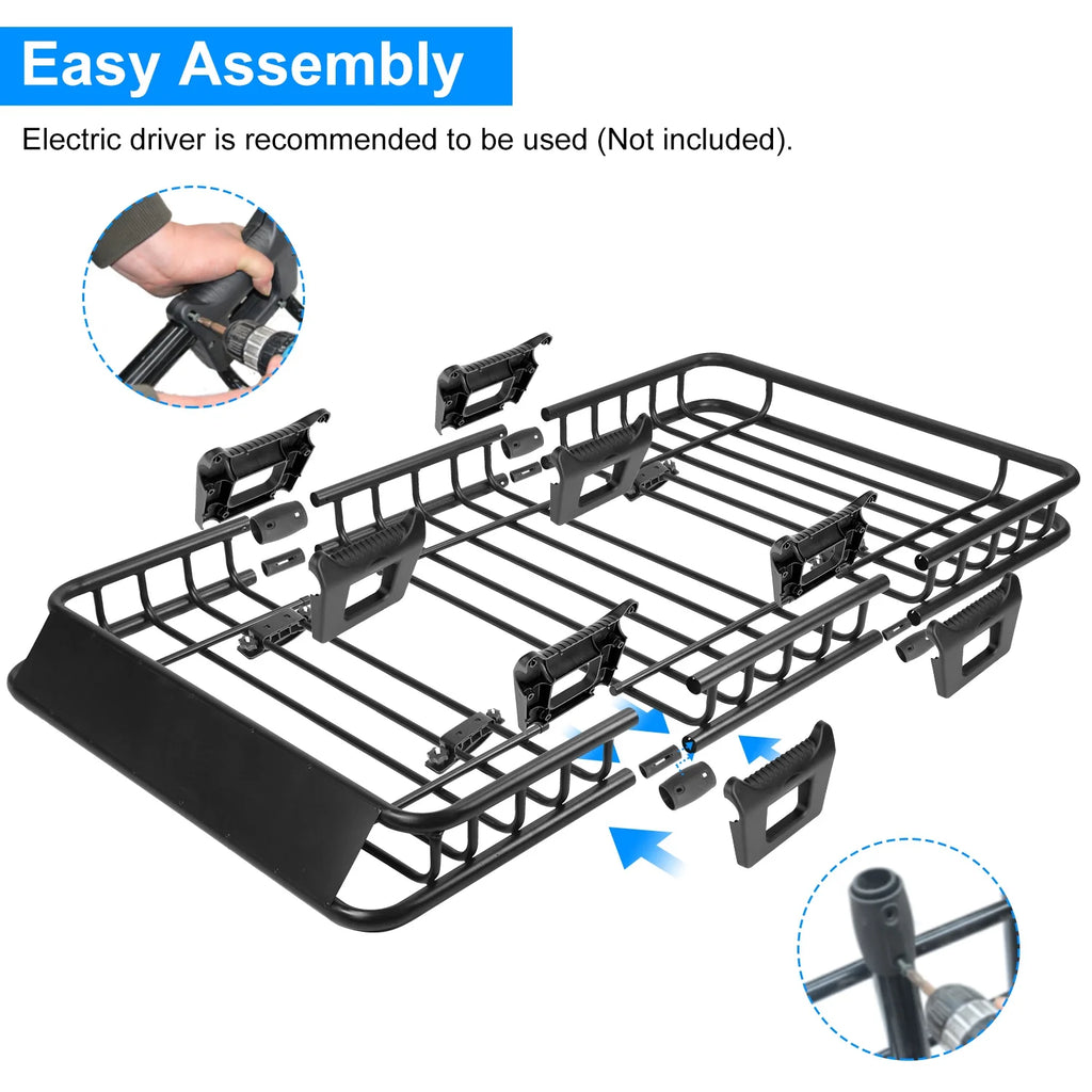 64" Roof Rack Cargo Carrier Car Top Luggage Basket Black with Net and Hook P876645