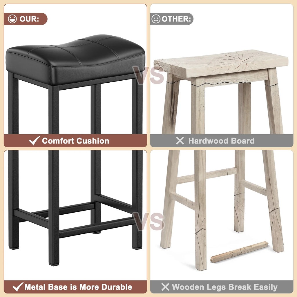 Black PU Leather Counter Bar Stools Set of 2 with Metal Base T754035