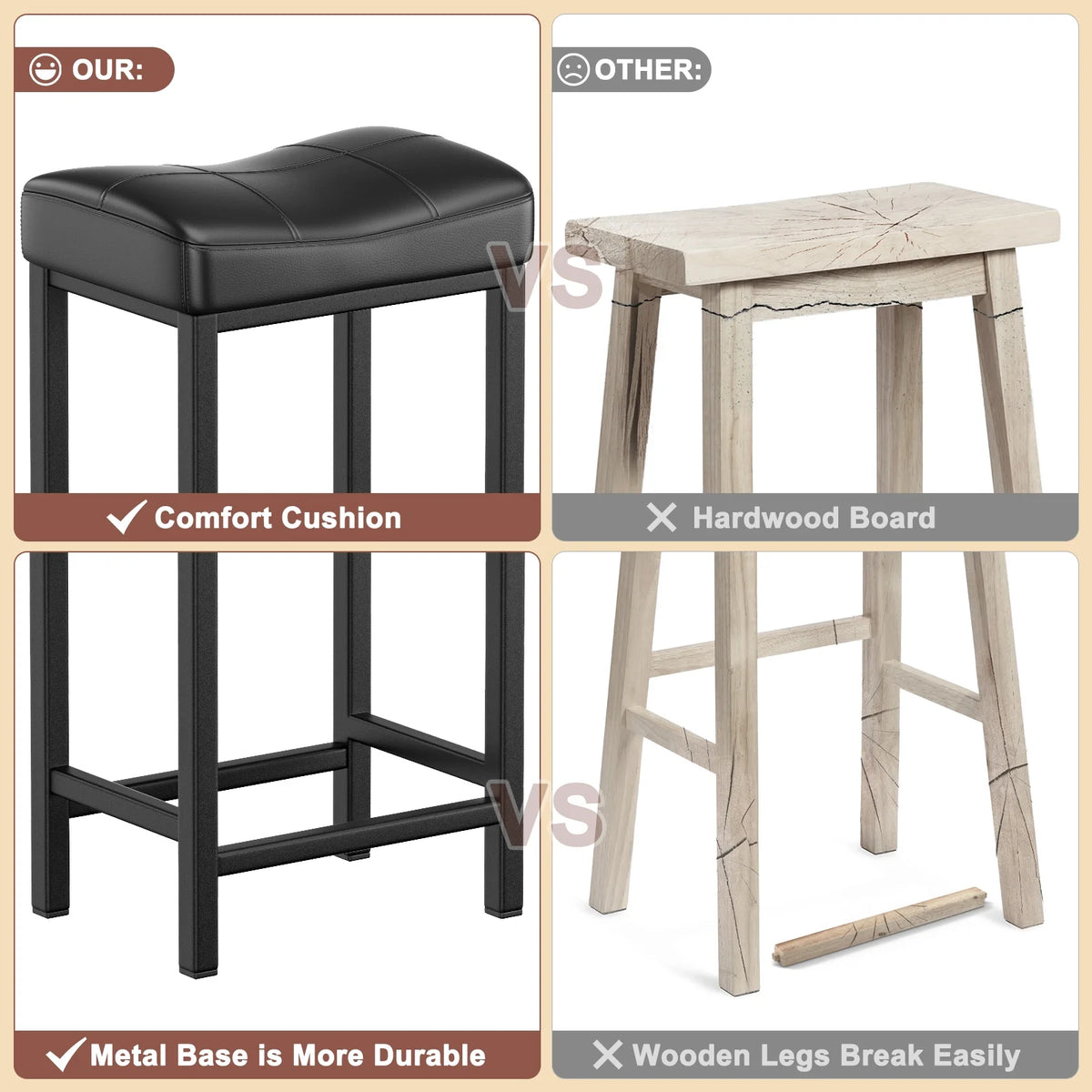 Black PU Leather Counter Bar Stools Set of 2 with Metal Base T754035