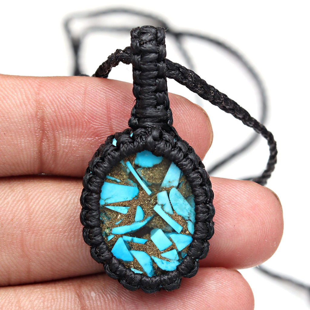 Blue Turquoise Macrame Handmade Jewelry Necklace U202306