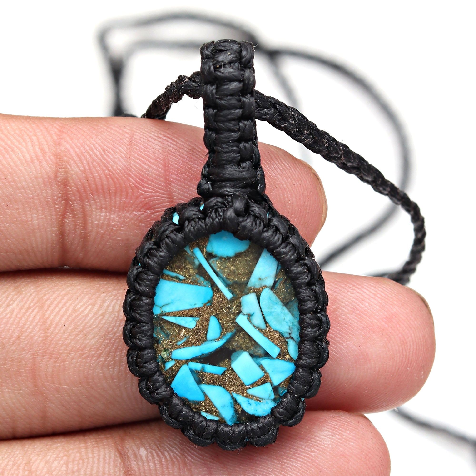 Blue Turquoise Macrame Handmade Jewelry Necklace U202306