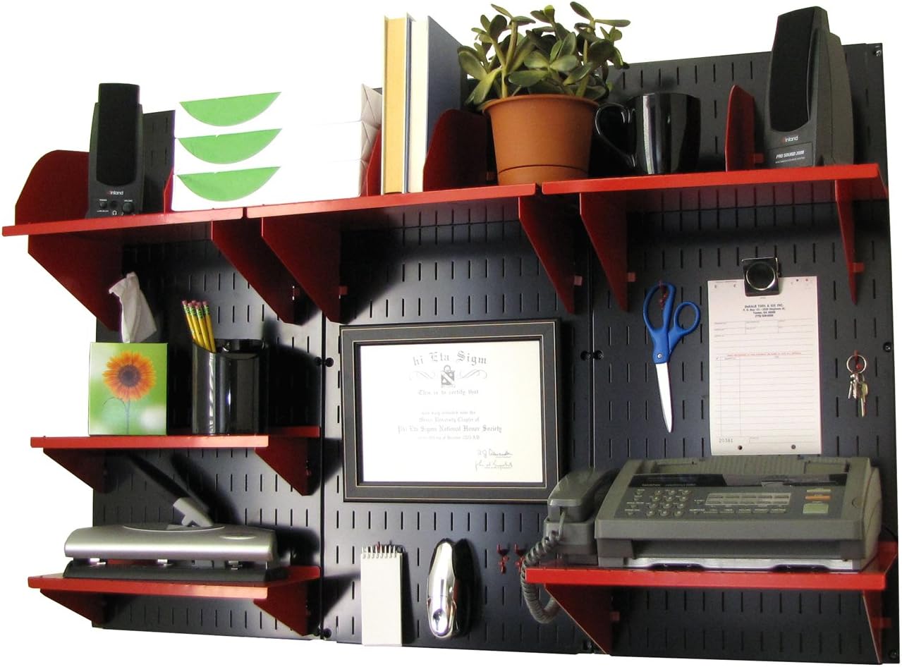 Black Wall Mounted Office Storage Organizer Kit with Metallic Wall Panels N3361