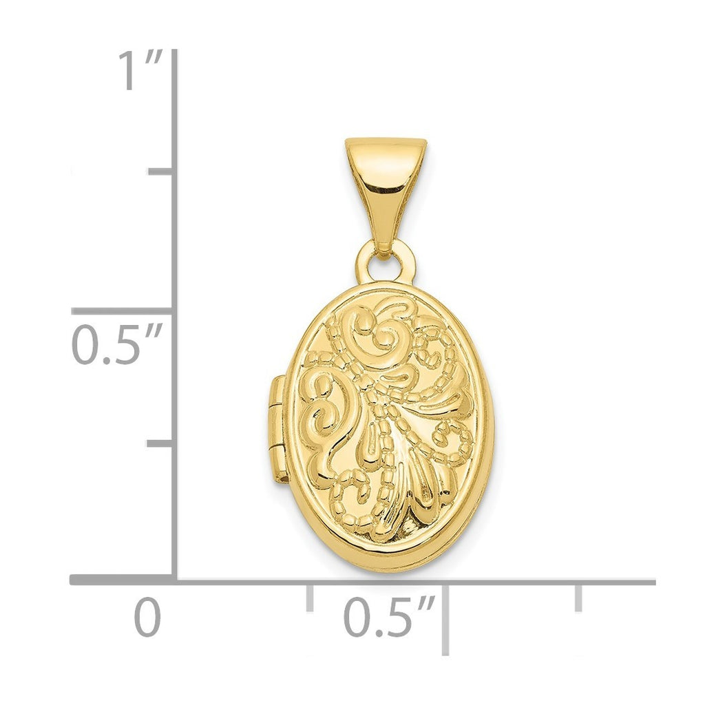 11mm 10k Yellow Gold Beaded Scroll Oval Photo Locket Pendant Necklace H1912