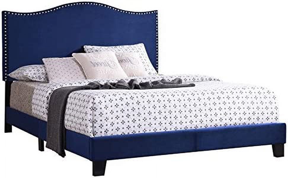 Blue Velvet King Size Upholstered Panel Bed G59447