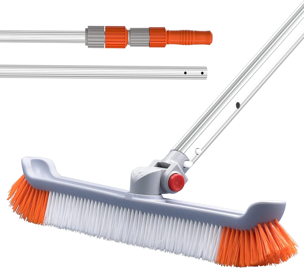 19" Polished Nylon Bristles Pool Brush Head with 12 ft Aluminum Telescopic Pole, Pack of 2 E6559