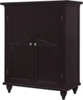 Freestanding Floor Cabinet with 2 Floral Scroll Doors and 2 Adjustable Shelves, Dark Espresso K19798