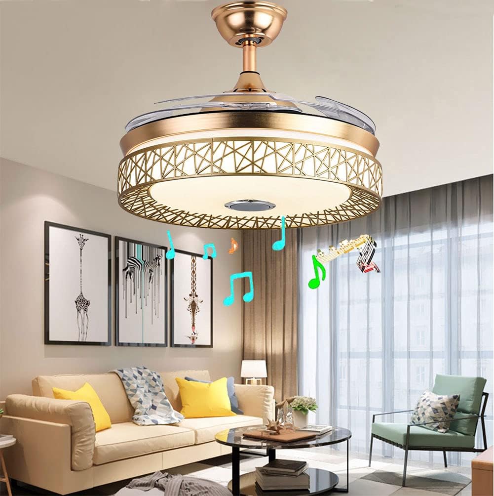 Black Retractable Blade Ceiling Fan with Lights and Remote K8849