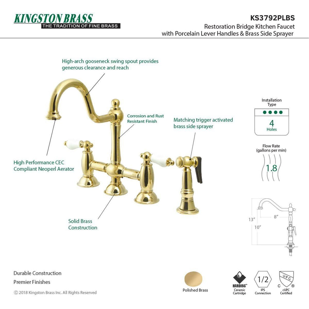 Brushed Nickel Bridge Kitchen Faucet with Brass Sprayer Y64815