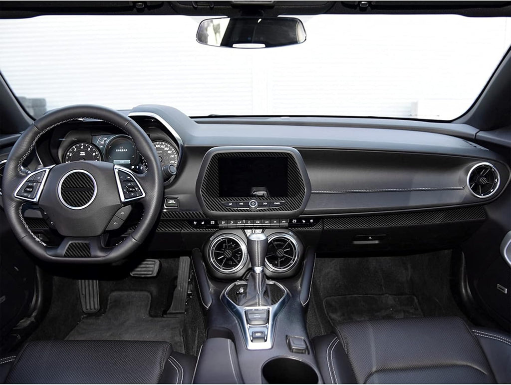 Carbon Fiber Texture Vinyl Wrap Center Console Dashboard Cover for Chevrolet Camaro 28PCS Black Y1866