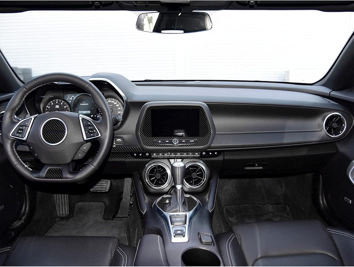 Carbon Fiber Texture Vinyl Wrap Center Console Dashboard Cover for Chevrolet Camaro 28PCS Black Y1866